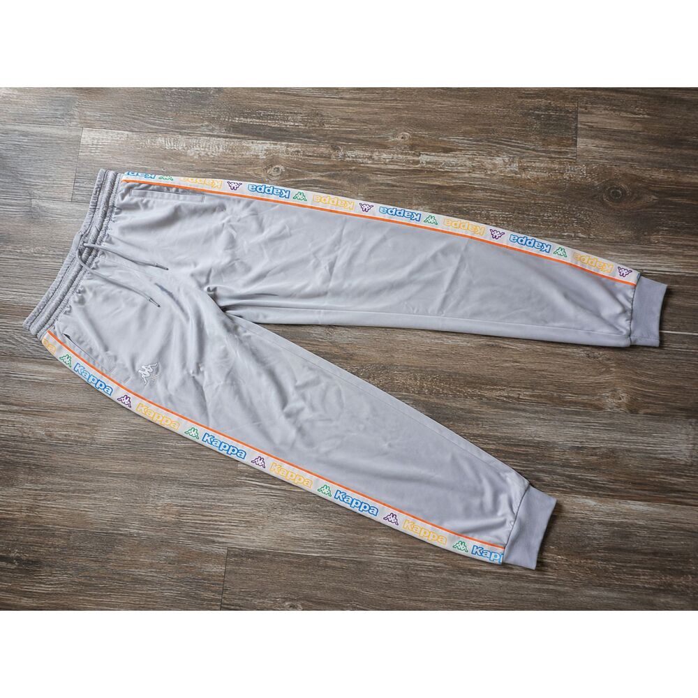 Kappa Gray Rainbow Logo Tape Track Pants Joggers Women's Large Y2K Style